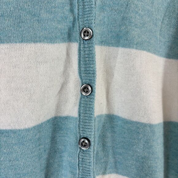 Vintage Abercrombie & Fitch Womens Cardigan Blue Striped Size L Y2K Logo Preppy - Picture 2 of 10